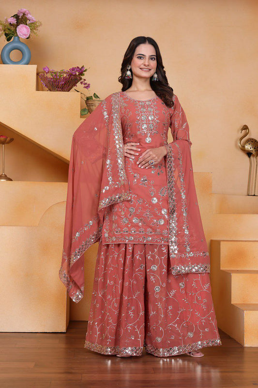 Fox Georgette With Heavy Embroidery Sequence Work With Elastic Sharara Dress