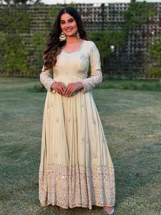 Heavy Georgette With Heavy Micro Cotton And Heavy Embroidery Sequence Work Gown