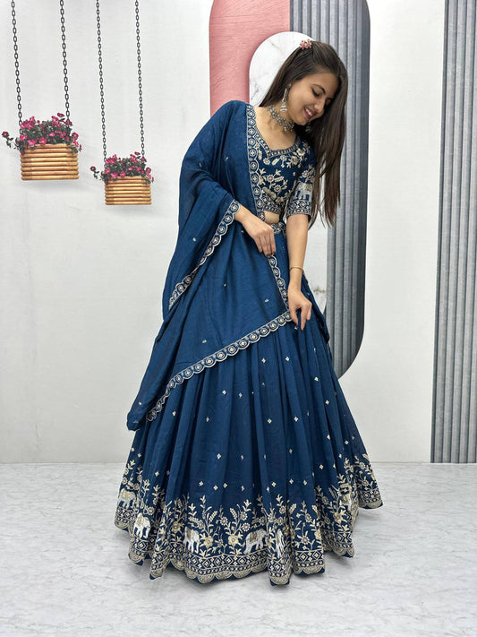 Vichitra Silk With Heavy Embroidery Thread & Sequence Work & Attach Canvas Patta Lehenga Choli