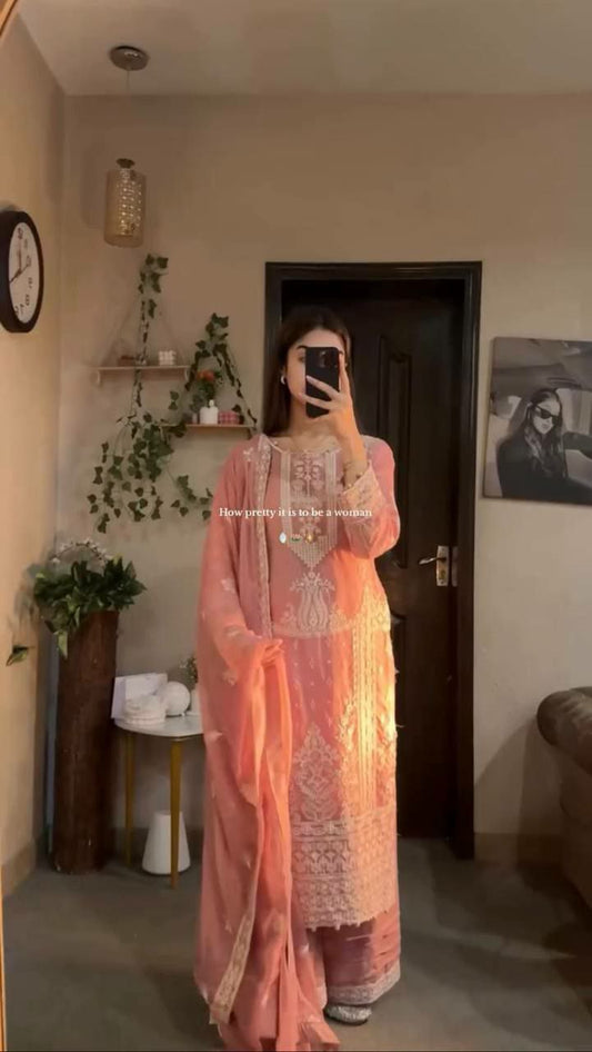 GEORGETTE WITH SEQUENCE EMBROIDERY WORK PALAZZO DRESS