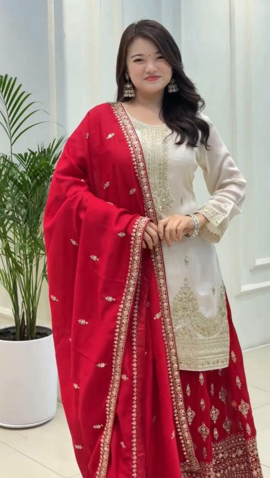 Pure Chinon Silk With Micro Cotton Inner And Embroidery Sequence Work Palazzo Dress