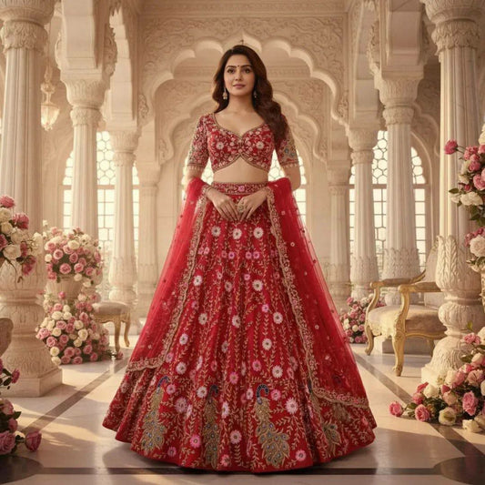 Premium Quality Soft Net With Embroidery Sequins Work With Cancan & Canvas Patta Lehenga Choli