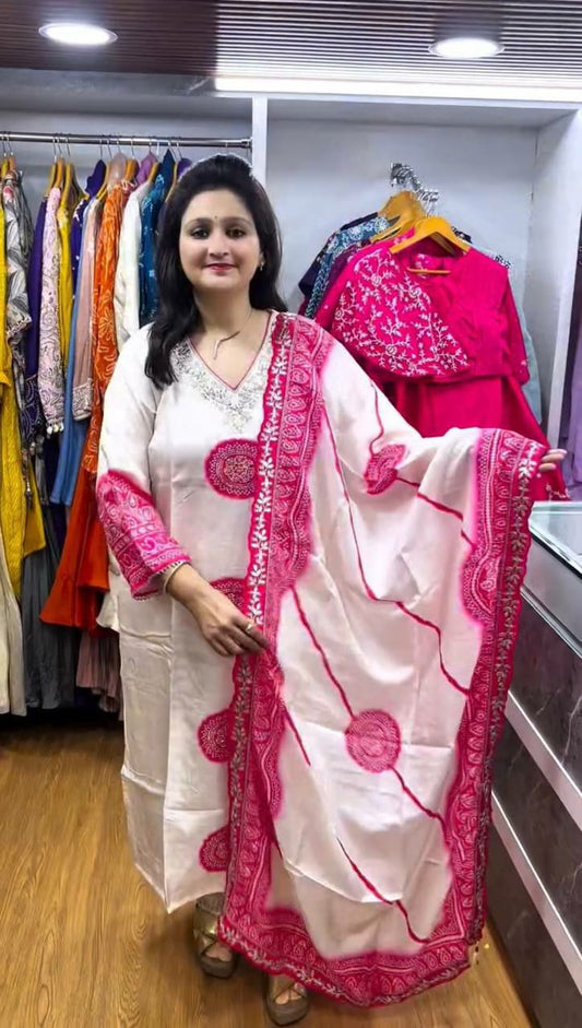 PURE CHINON SILK WITH BEAUTIFUL DIGITAL PRINT WITH EMBROIDERY SEQUENCE WORK IN NECK AND LACE BORDER BOTTOM KURTI