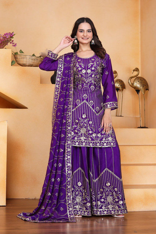 Chinon Silk With Micro Inner And Heavy Embroidery Sequence Work With Elastic Sharara Dress