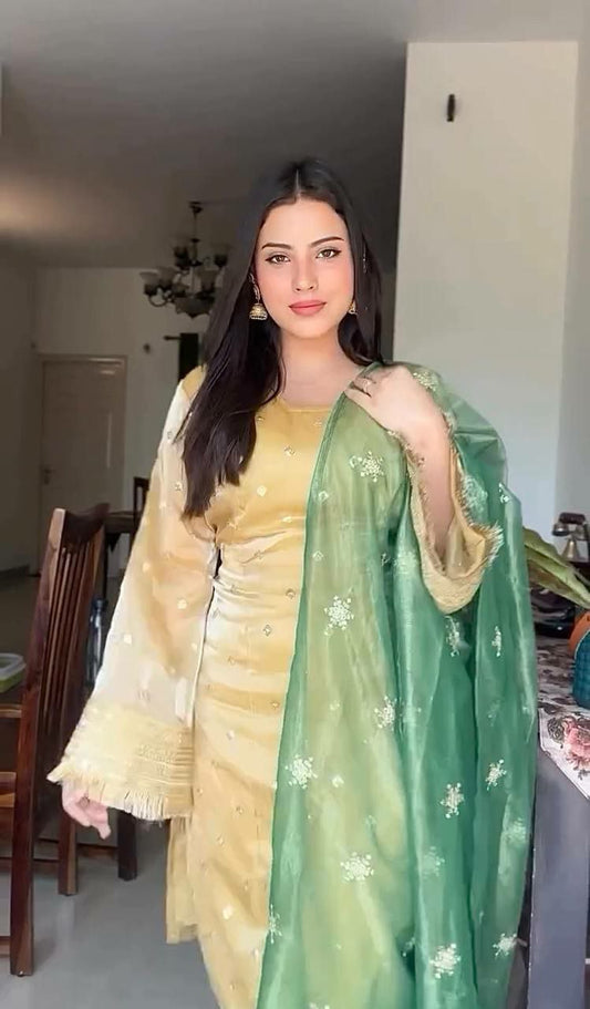 PURE JIMMY CHOO SILK WITH ATTRACTIVE & BEAUTIFUL EMBROIDERY SEQUENCE AND CODING WORK KURTI