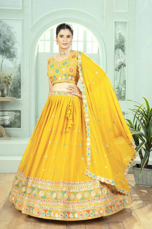 Star Georgette With Sequins And Thread Embroidery Work With Cancan And Canvas Lehenga Choli