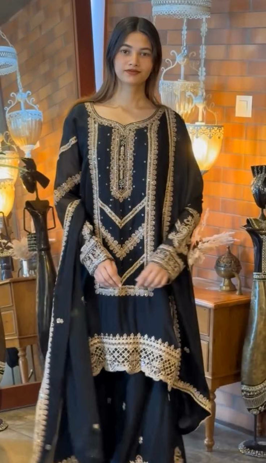 HAVY FOX GOARGATE & EMBROIDERY WORK WITH MICRO COTAN AND ELASTIC AND FOUR SAID LACE WORK BOTTAM DRESS
