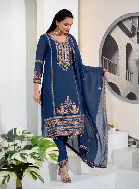 Fox Georgette With Heavy Embroidery Work And Gpo Lace Border Type Dress