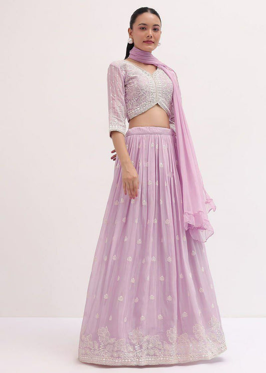 Faux Georgette With Sequence Embroidery Work With Canvas And Can Can Layered Net Lehenga Choli