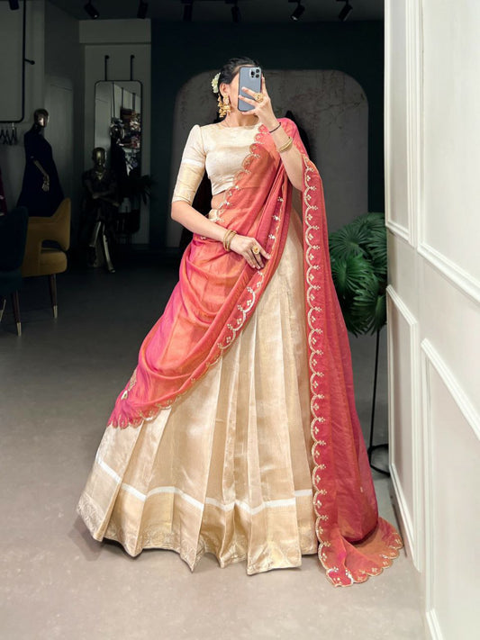 Jacquard Chex With Sequins And Thread Embroidery Work With Zari Weaving Work Lehenga Choli