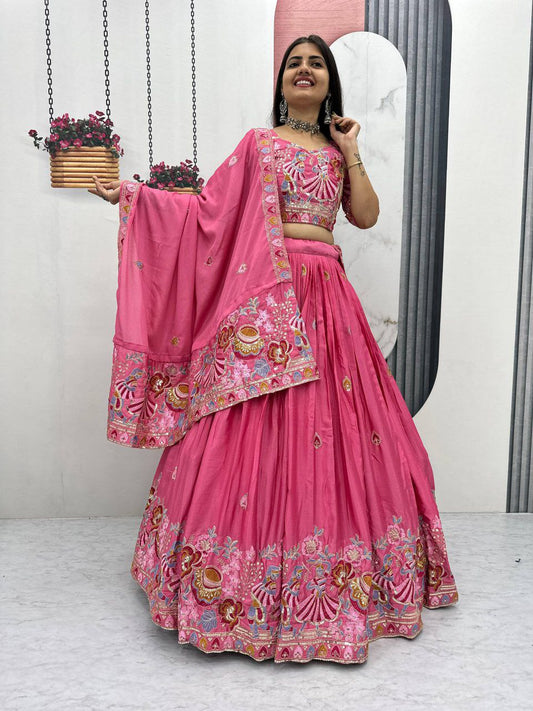 Chinon With Heavy Embroidery Thread And Sequence Work & Attach Canvas Patta With Cancan Lehenga Choli