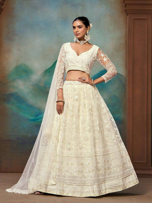 Net With Zari , Sequence ,Embroidery Work With Canvas And Can Can Layered Net Lehenga Choli