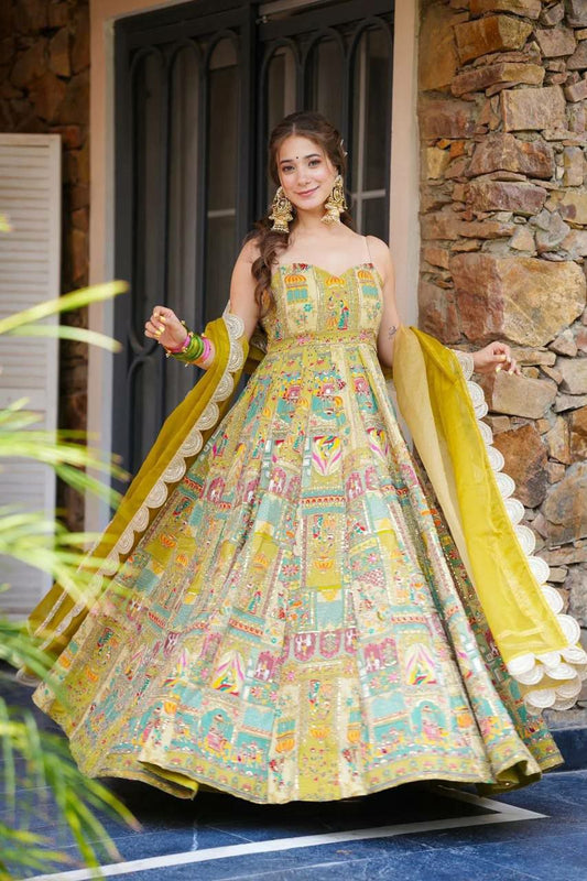 Same As Shown Digital Printed Sleeve Less Patten 8mtr Flair outfit !/ Anarkali Gown Dupatta