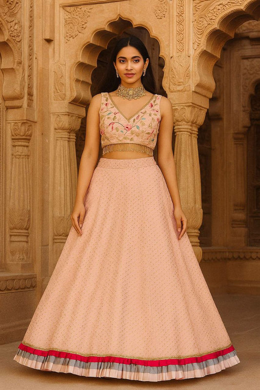 Georgette Lehenga With Thread & Sequins Work And Frill Border Work With Tassels Border Given Lehenga Choli