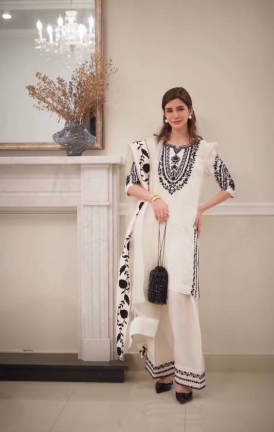 Pure Natural Crepe And Embroidery Work With Elastic Farshi Palazzo Dress