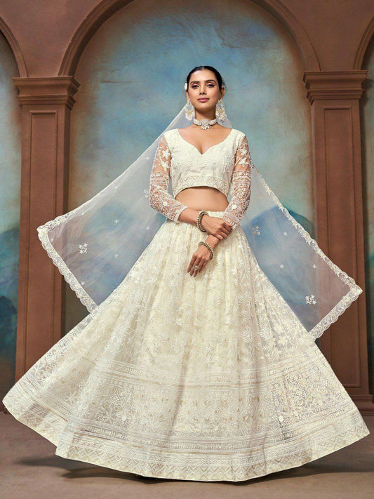 Net With Zari , Sequence ,Embroidery Work With Canvas And Can Can Layered Net Lehenga Choli