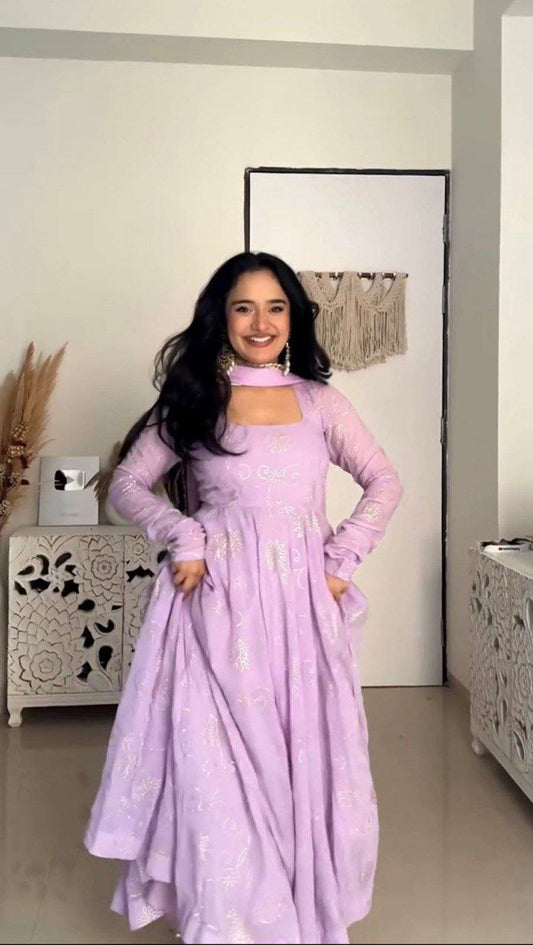 Faux Georgette With Micro Cottton With Comfortable Inner And Foil Work Type Gown