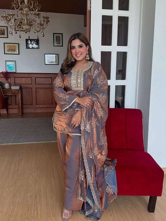 Heavy Fendy Silk With Heavy Micro Cotton And Beautiful Embroidery Sequence Work Dress