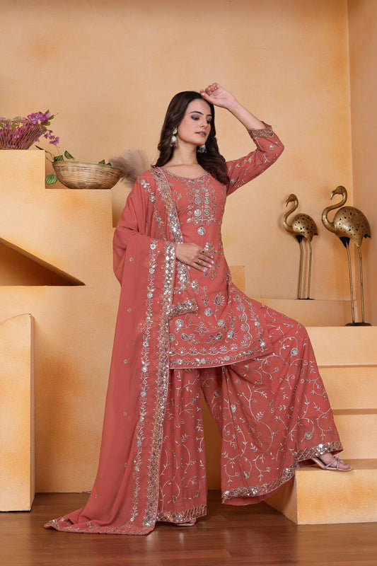 Fox Georgette With Heavy Embroidery Sequence Work With Elastic Sharara Dress
