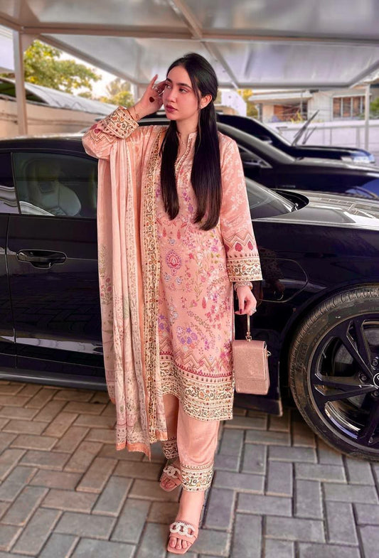 PURE CHINON SILK WITH ATTRACTIVE & BEUTYFUL DIGITAL PRINT WITH COLLAR NECK AND LACE BORDER PALAZZO KURTI