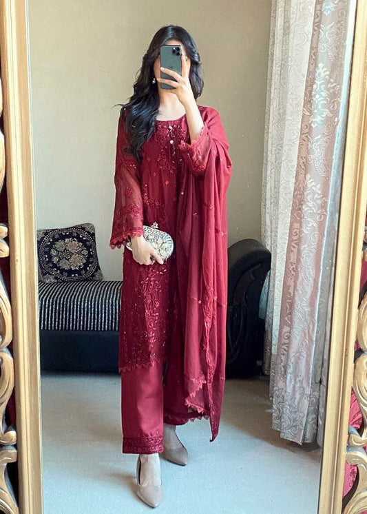 Heavy Faux Georgette With Heavy Embroidery Sequence Work & Rivet Moti Work With Elastic Palazzo Dress