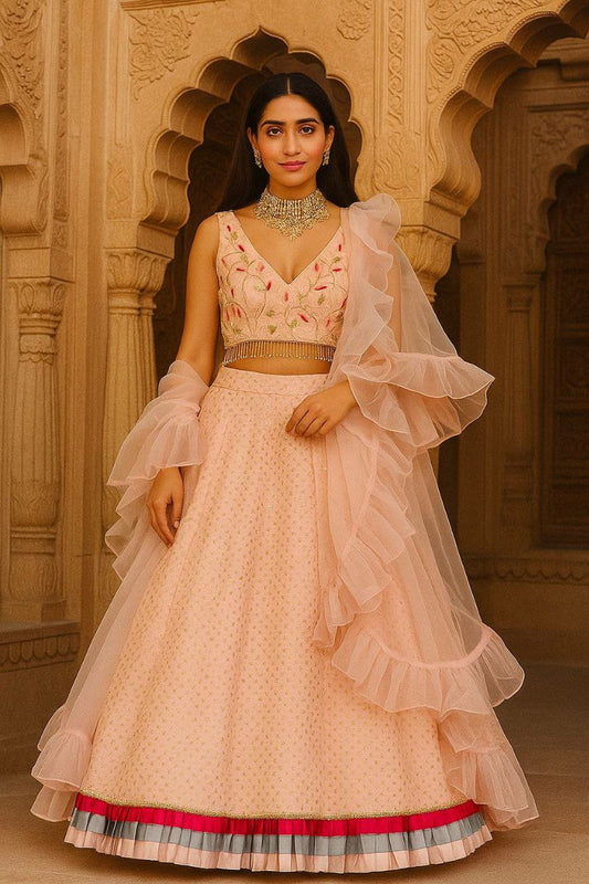Georgette Lehenga With Thread & Sequins Work And Frill Border Work With Tassels Border Given Lehenga Choli