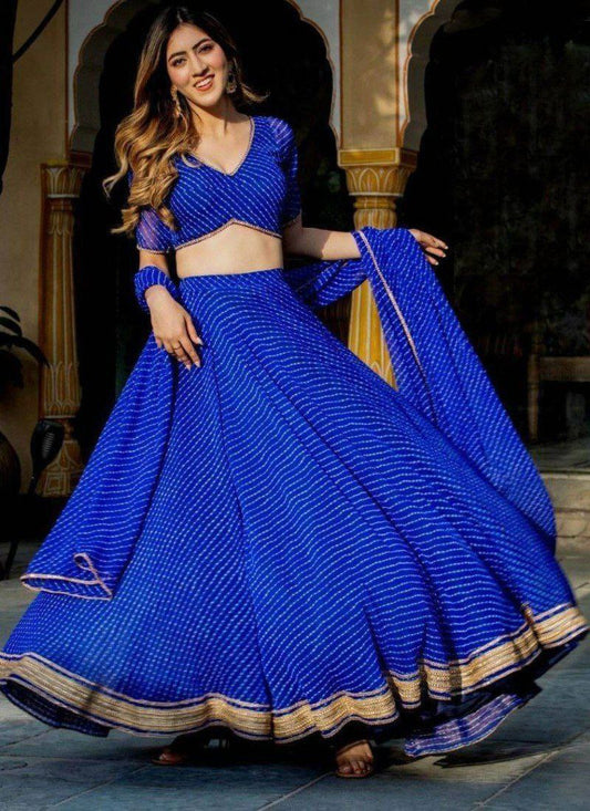 Georgette With Printed, Gota Patti With Layered Can-Can Net Lehenga Choli
