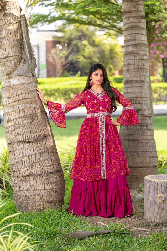 PURE BANDHEJ WITH HEAVY EMBROIDERY WORK CHOLI ATTACH SHRUGH