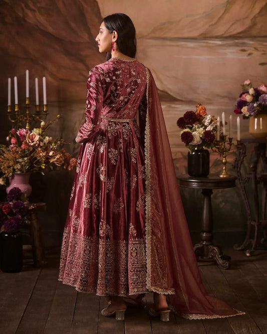 Japan Satin With Soft Micro Cotton And Thread With Sequence Work Anarkali Gown