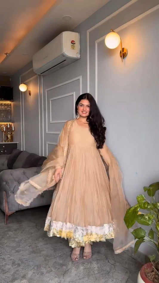 Star Georgette With Heavy Micro Cotton And Moti Work With Lace Border Bottom Gown