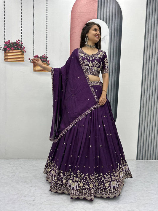 Vichitra Silk With Heavy Embroidery Thread & Sequence Work & Attach Canvas Patta Lehenga Choli