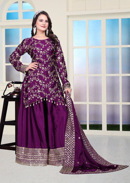 Chinon With Heavy Embroidery Work With Real Kodi Lace Border & Full Stich With Elastic Sharara