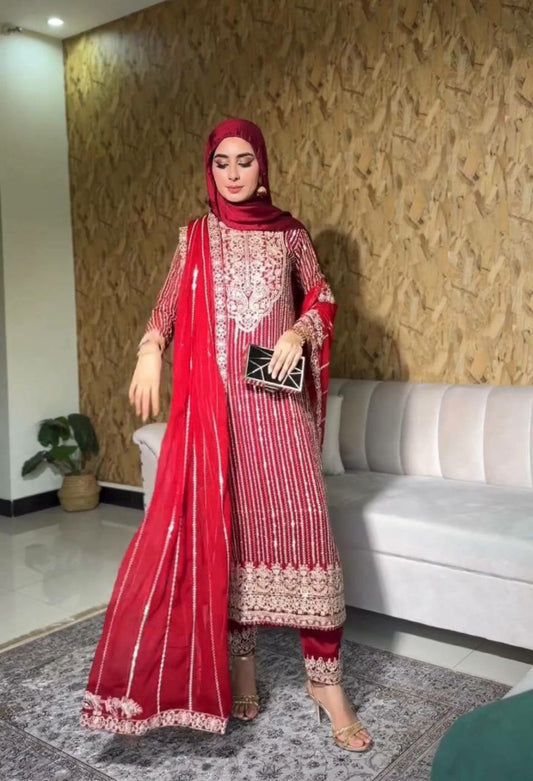 HAVY FOX GOARGATE WITH HAVY EMBROIDERY WORK WITH ELASTIC PALAZZO DRESS