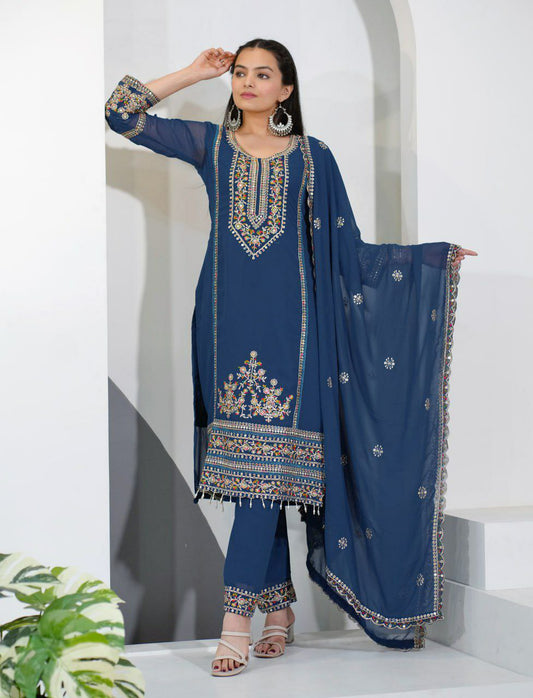 Fox Georgette With Heavy Embroidery Work And Gpo Lace Border Type Dress