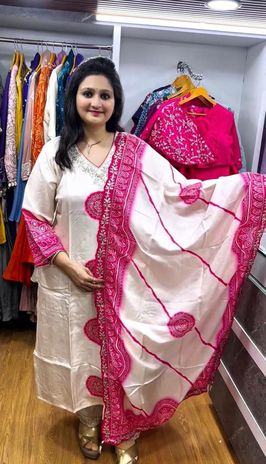 PURE CHINON SILK WITH BEAUTIFUL DIGITAL PRINT WITH EMBROIDERY SEQUENCE WORK IN NECK AND LACE BORDER BOTTOM KURTI