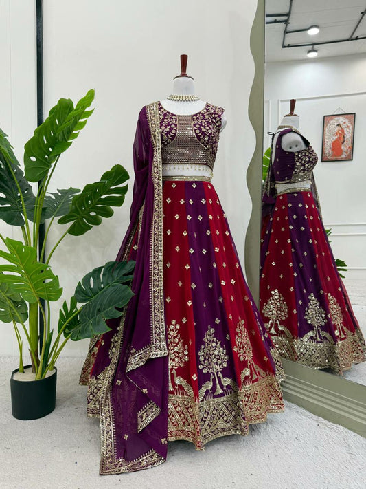 Faux Georgette With Thread With Sequence & Canvas Pata With Cancan Lehenga Choli