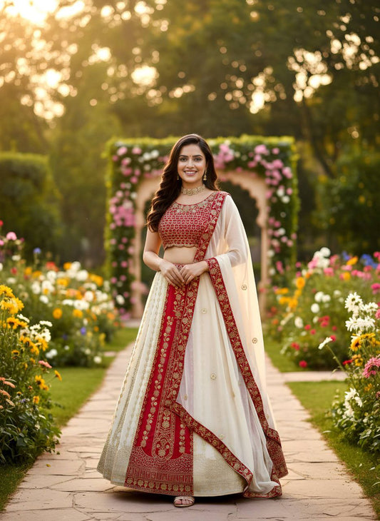 Faux Georgette With Sequins And Treads Embroidery Work With Cancan And Canvas Lehenga Choli