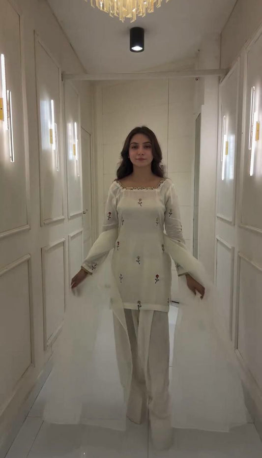 Chinon Silk And Heavy Micro Cotton With Embroidery Work With Elastic Farshi Palazzo Dress