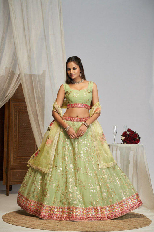 Georgette With Zari , Sequence, Embroidery Work With Canvas And Can Can Layered Net Lehenga Choli