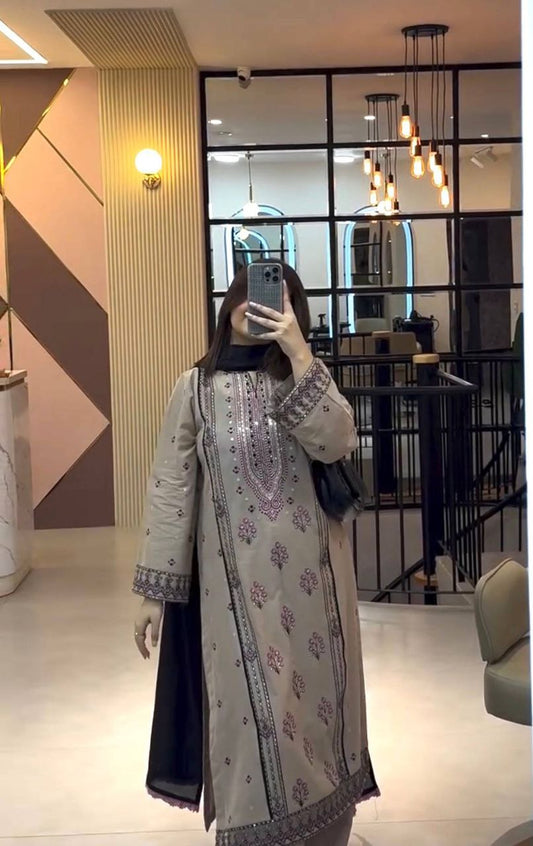 Heavy Faux Georgette And Embroidery Sequence Work With Elastic & Readymade Lace Border Dupatta Type Palazzo Dress