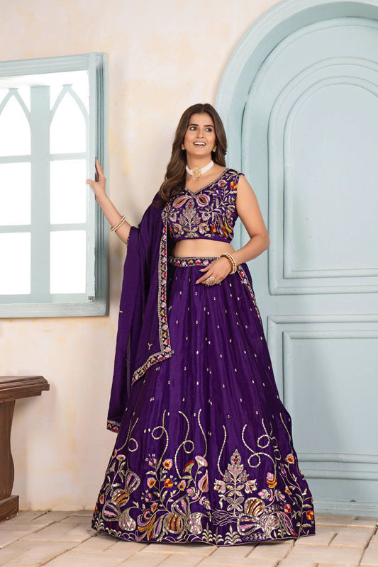 Chinon With Sequins And Treads Embroidery Work With Cancan And Canvas Lehenga Choli