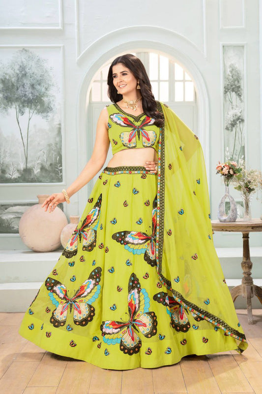Faux Georgette With Sequins And Thread Embroidery Work With Cancan And Canvas Lehenga Choli