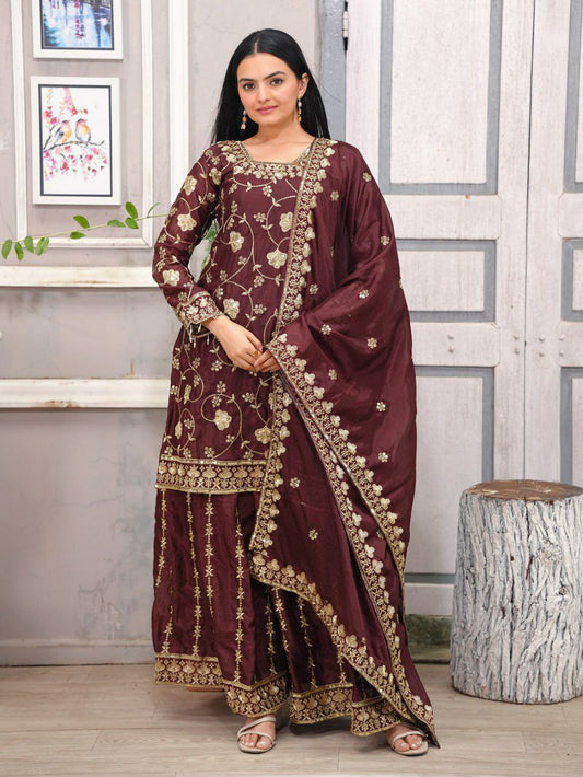 Chinon With Heavy Sequence Embroidery Work With Real Kodi Lace Border Sharara Dress