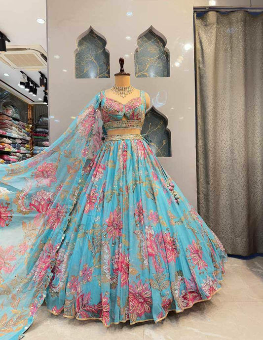 Star Georgette With Digital Print & Sequins Embroidery With Can-Can & Canvas Patta Lehenga Choli