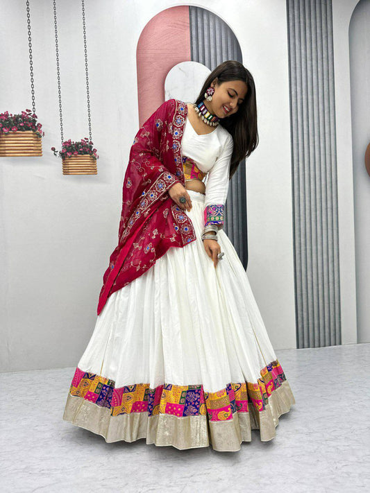 Pure Cotton With Jecard With Ready Made Sequence Lace And Heavy Embroidery Thread & Sequence Work Dupatta And Lupi Lace Border Lehenga Choli