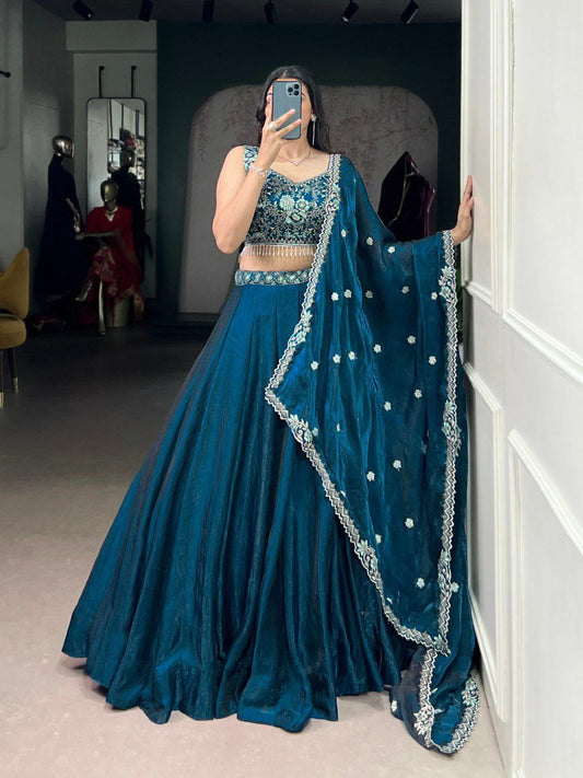 Fendi With Sequens And Thread Embroidery Work Belt With Canvas With Lace Blouse Type Lehenga Choli