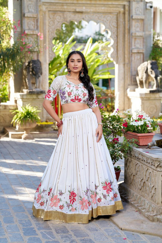 Georgette With Sequins And Thread Embroidery Work With Canvas And Can Can Stitching Lehenga Choli