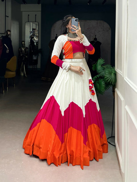 Pure Rayon & Original Mirror Gamthi Work With Gotta Patti And Cowrie Lace Touch Up Blouse With Canvas Lehenga Choli