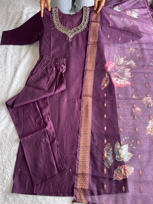 Premium Roman Silk Purple Kurti For Women