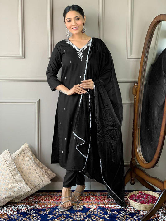 PURE REYON SLUB WITH SEQUENCE EMBROIDERY WORK KURTI SET 